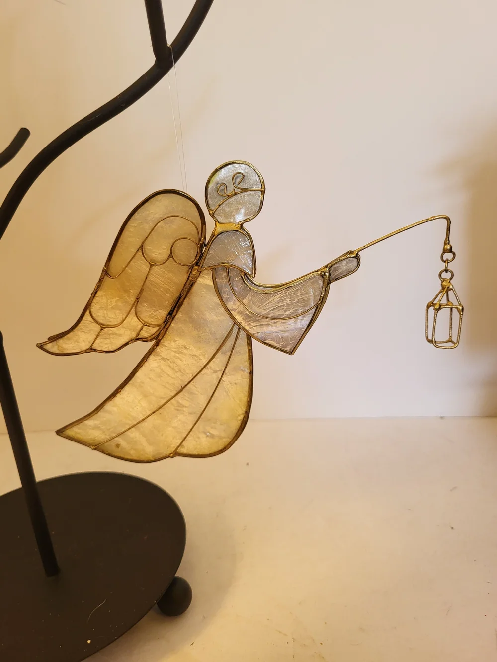 Vintage Capiz Shell Brass Angel Ornaments Set/3